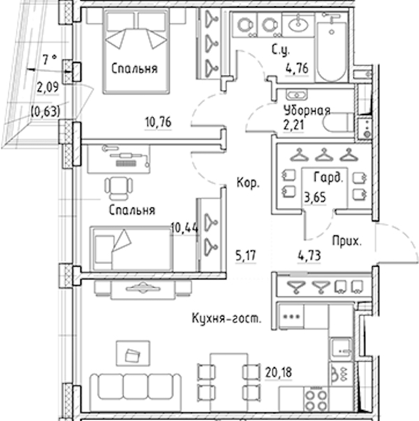 2-комнатная квартира 61.9 м², 5/10 эт., ЖК «LEGENDA Лисичанская 22»